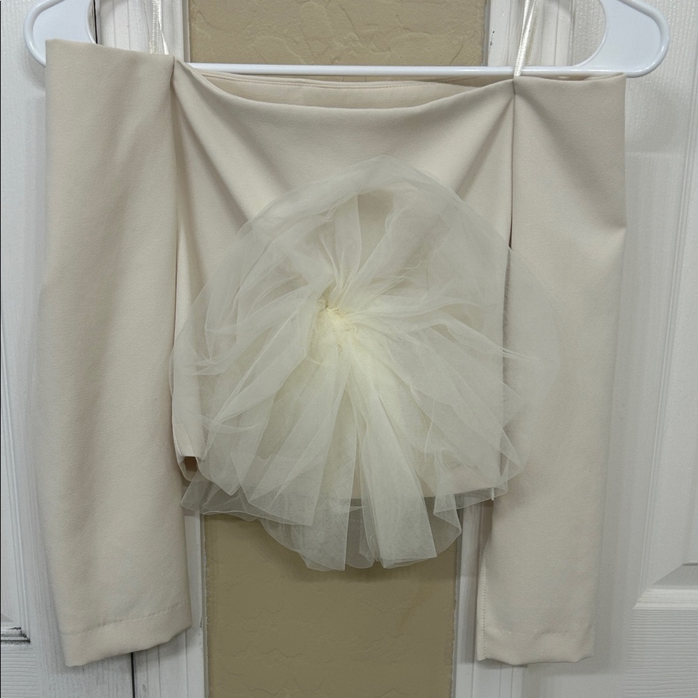 Zara Cream Off-Shoulder Top with Tulle Detail